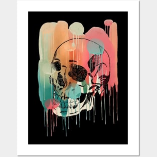 Pencil and Watercolor Drip Skull Pastel Drawing Posters and Art